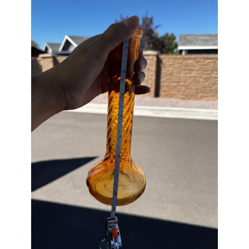 Federal Glass Company amber swirl bud vase wide base twisted neck design vintage